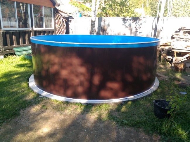 Каркасный бассейн 244х125см Лагуна морозоустойчивый круглый, цвет шоколад, скиммер + форсунка